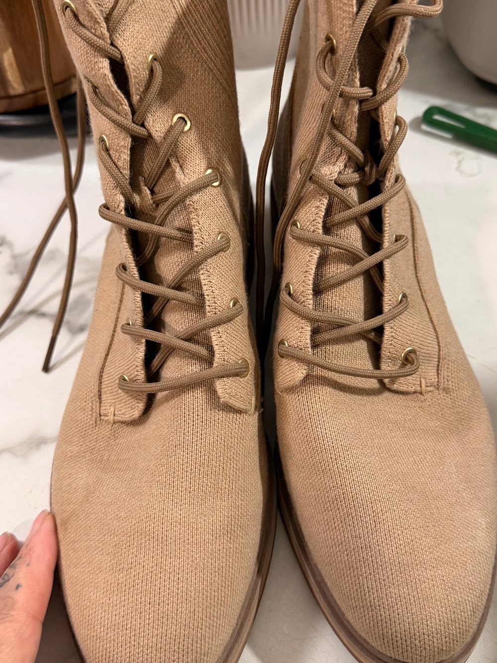 Rothy's Tan Lace-Up Canvas Combat Boots
